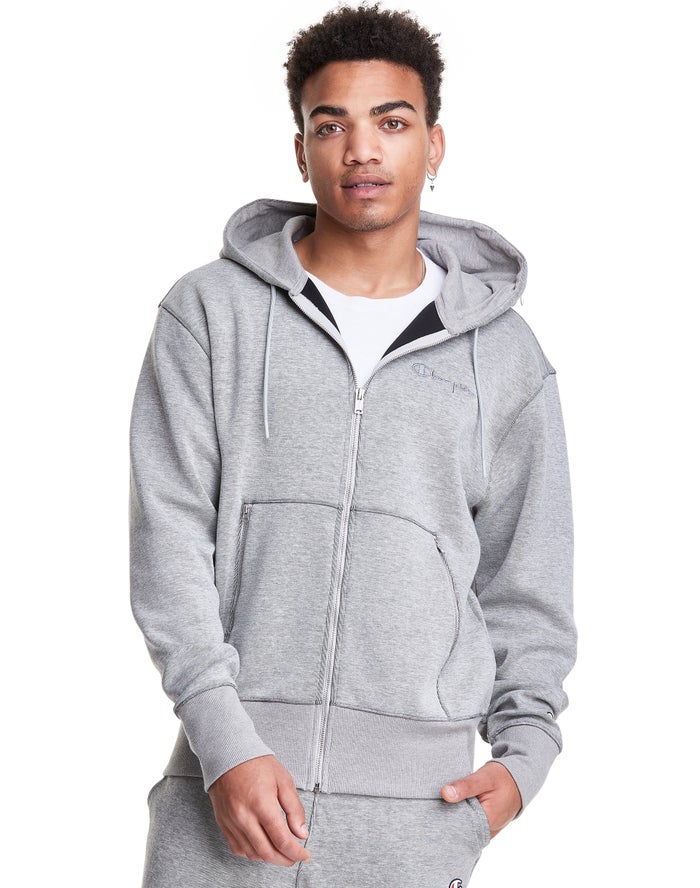 Champion Herre Hættetrøje Grå - Tech Weave Full Zip Script Logo - Danmark GAN-425196